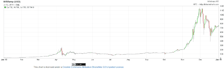 2013 m. Bitkoino kaina 1